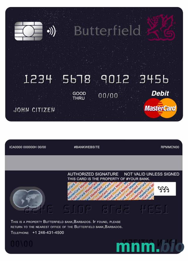 Barbados Butterfield bank mastercard debet karta